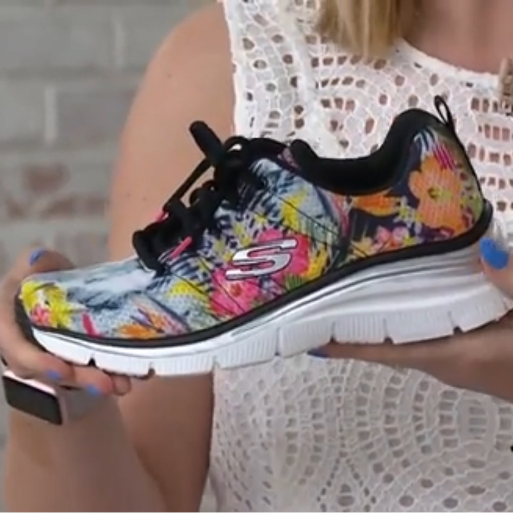 Skechers Tropical Floral Print Wedge Sneaker - Picture 2 of 9